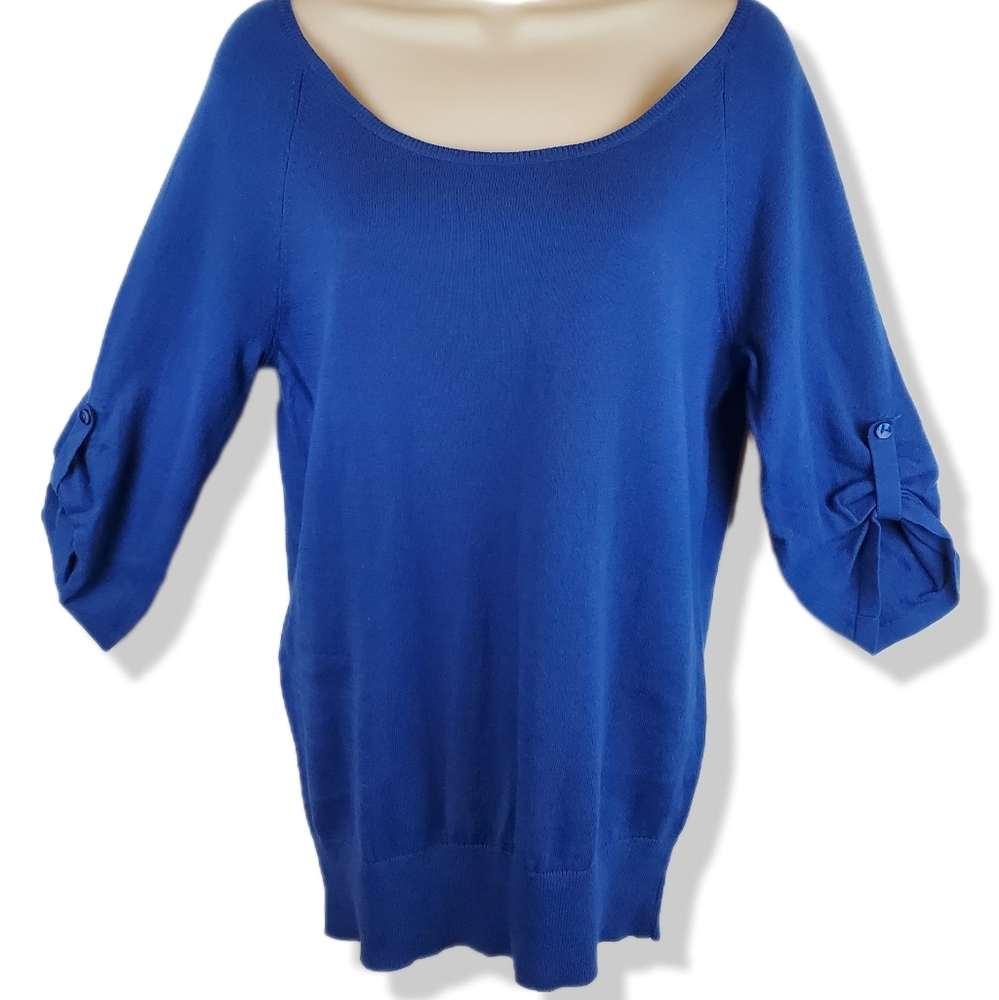 LOFT Royal Blue Knit Sweater Top Size M Womens Round Neck Cotton NWT